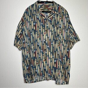 Pineapple Connection Black Rayon Aloha Camp Shirt Hawaiian Surfboards size XL